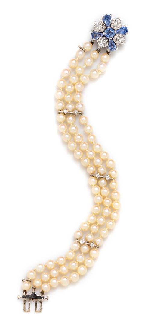 A White Gold, Sapphire, Diamond and Cultured Pearl (1 of 1)