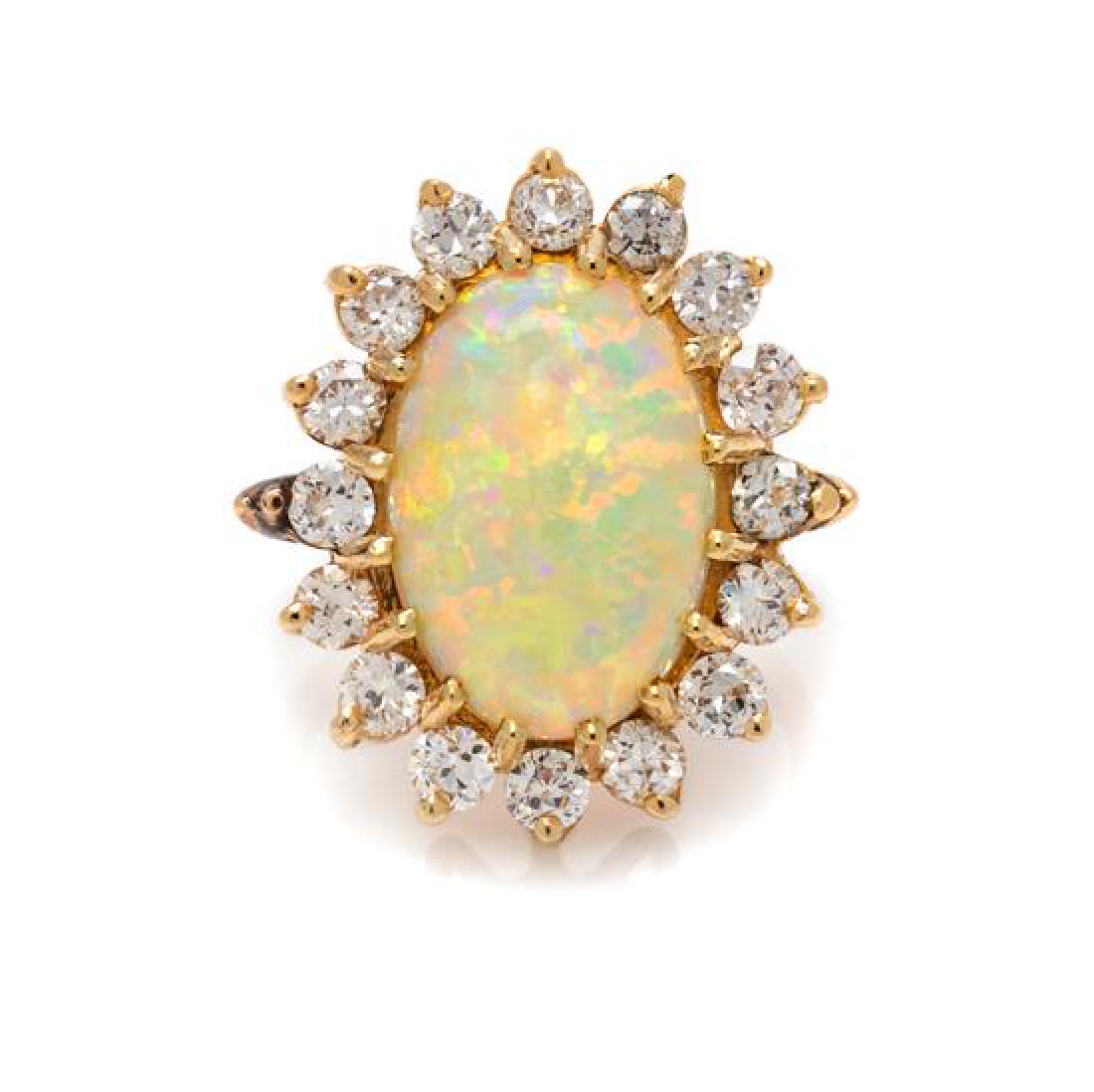 A Yellow Gold, Opal and Diamond Ring, 5.60 dwts. (1 of 2)