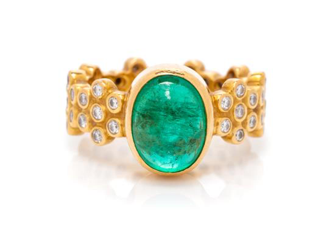 A 22 Karat Yellow Gold, Emerald and Diamond Ring, (1 of 1)