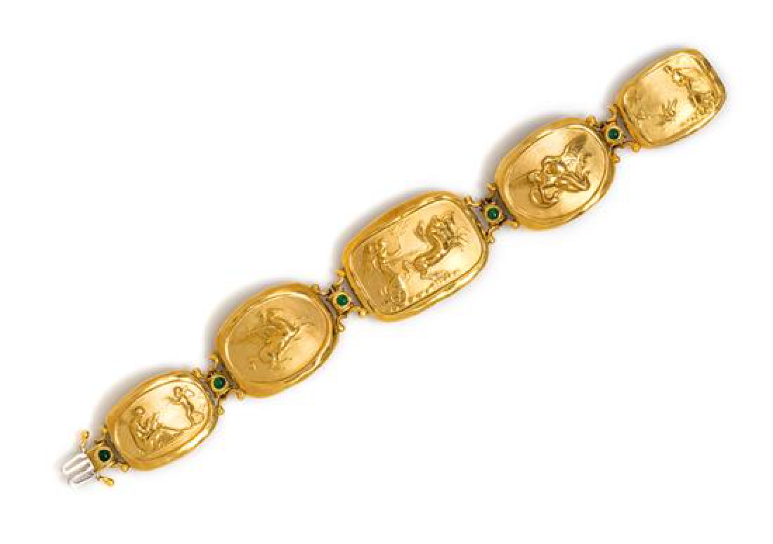 An 18 Karat Yellow Gold and Emerald 'Athena' Bracelet, (1 of 1)