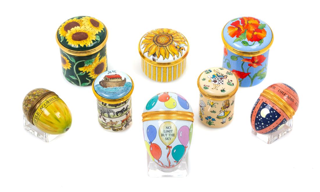 * A Group of Eight Halcyon Days Enameled Porcelain (1 of 2)