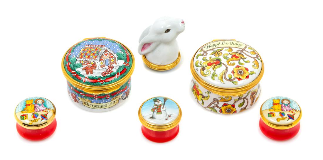 * A Group of Six Halcyon Days Enameled Porcelain Boxes (1 of 2)