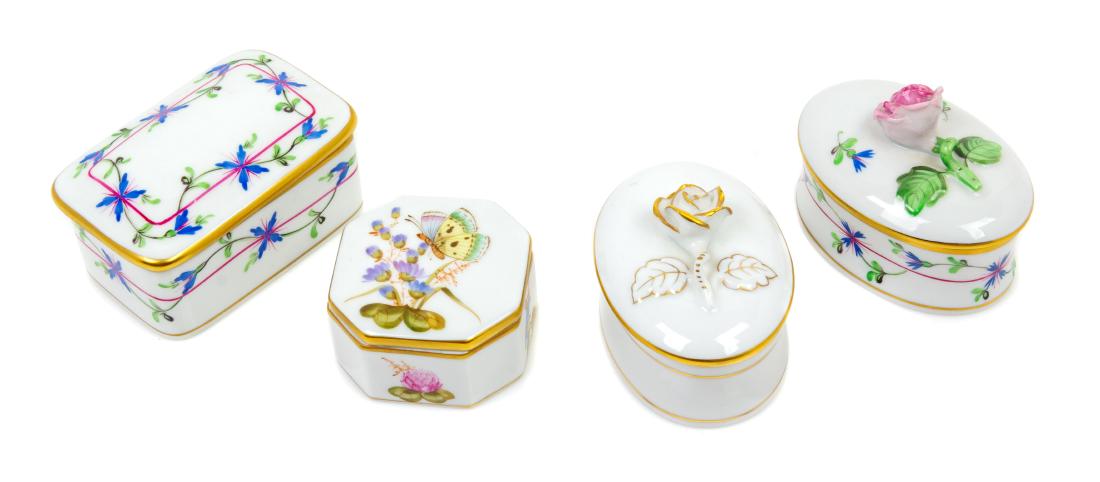 * A Group of Four Herend Porcelain Boxes Height of (1 of 2)
