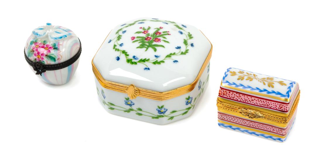 * A Group of Three Limoges Porcelain Boxes Height of (1 of 3)