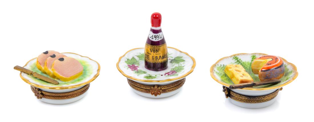 * A Group of Three Limoges Porcelain Boxes Width of (1 of 2)