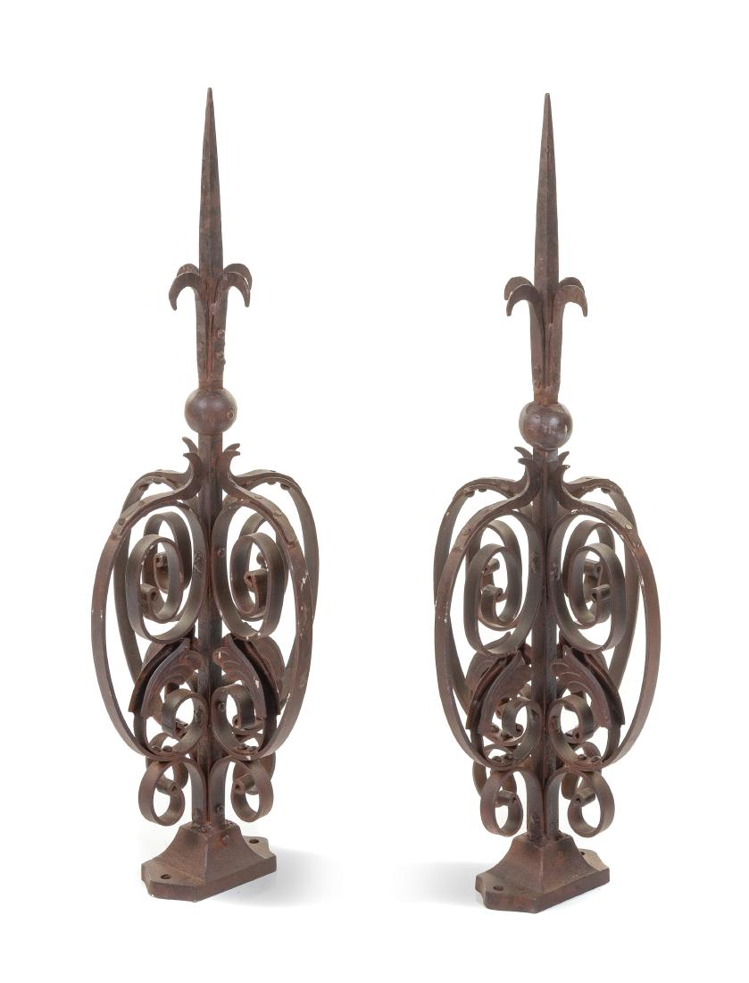 Two Wrought Iron Garden Ornaments Height 35 inches.