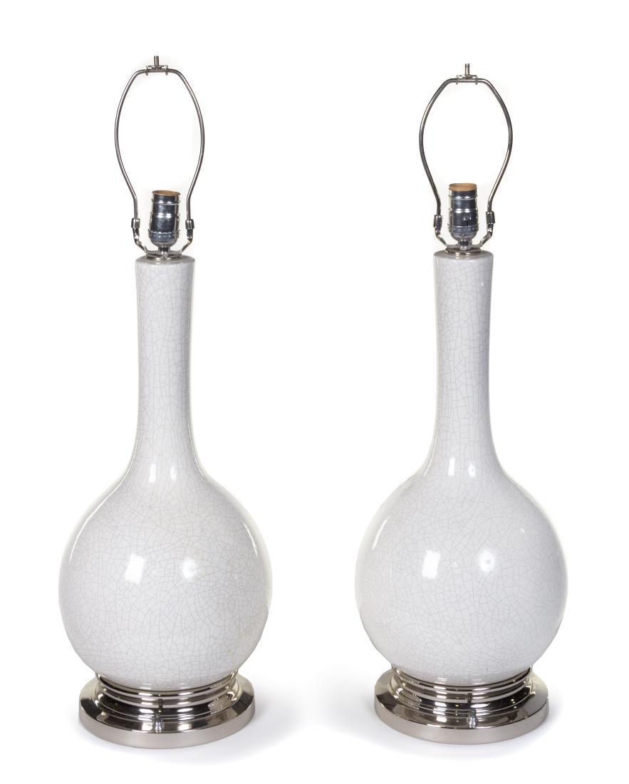 A Pair of Ceramic Crackle Glazed Lamps Height overall (1 of 1)