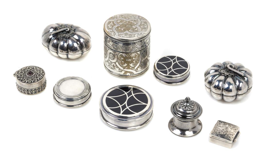 * A Collection of Silver and Silver-Plate Pill Boxes (1 of 2)