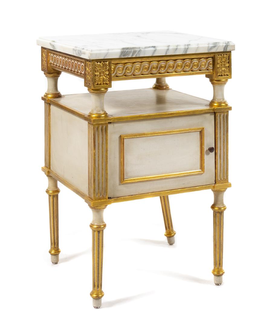 A Louis XVI Style Painted and Parcel Gilt Side Table (1 of 1)