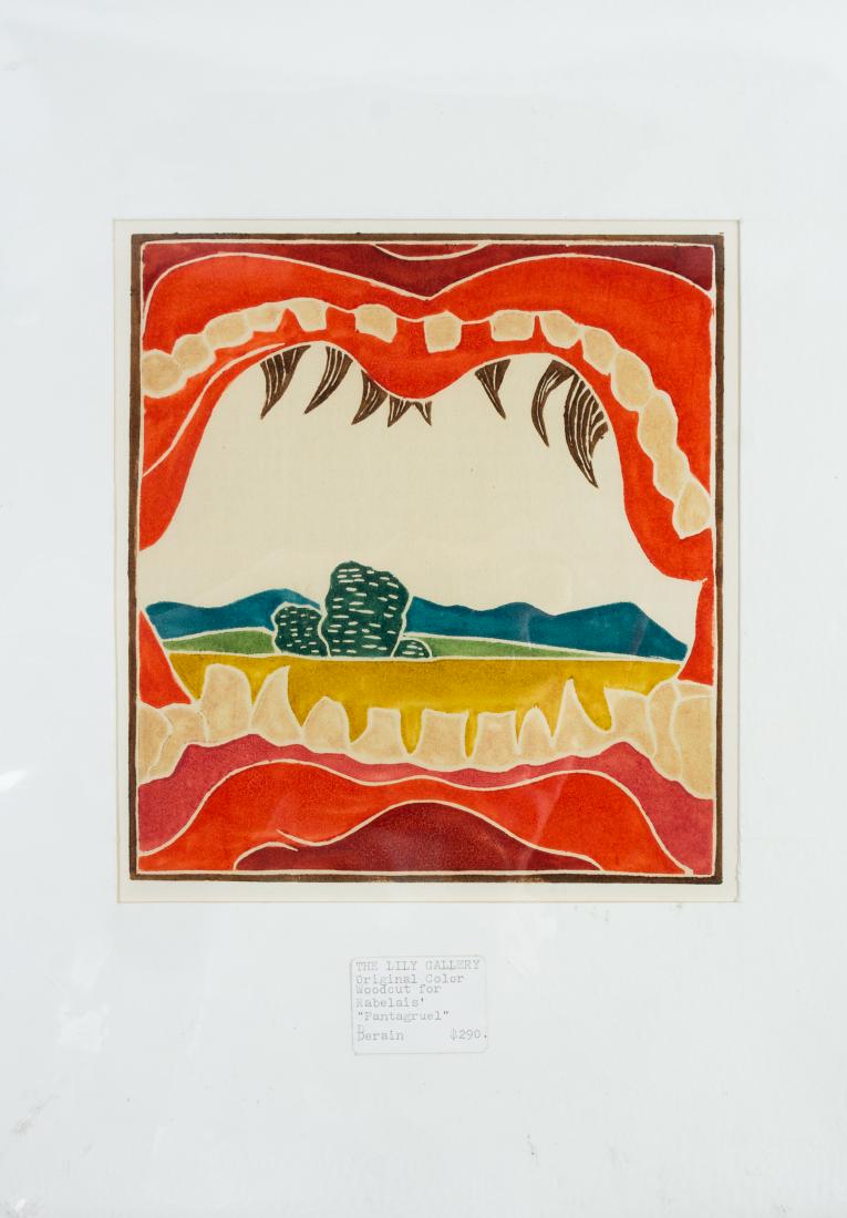 André Derain, (French, 1880–1954), Untitled, from: André Derain (French, 1880–1954) Untitled, from Pantagruel color woodcut 8 3/8 x 7 3/4 inches. Estimate $80-120