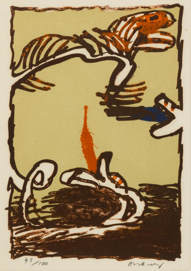 * Pierre Alechinsky, (Belgian, b. 1927), Snake Fish, (1 of 2)