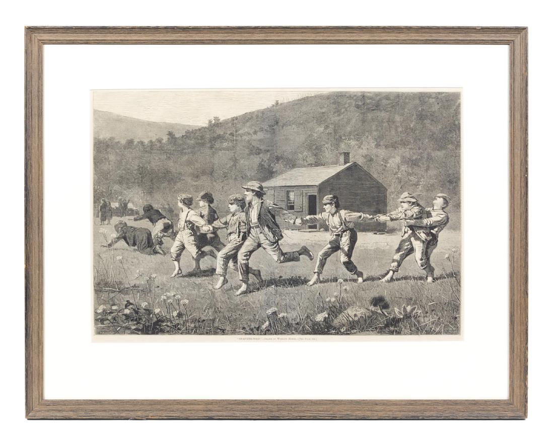 *After Winslow Homer, (American, 1836-1910), Snap and: *After Winslow Homer (American, 1836-1910) Snap and Whip engraving on paper 15 x 21 inches. Estimate $100-200 Property from The Estate of Anne Haffner, Chicago, Illinois