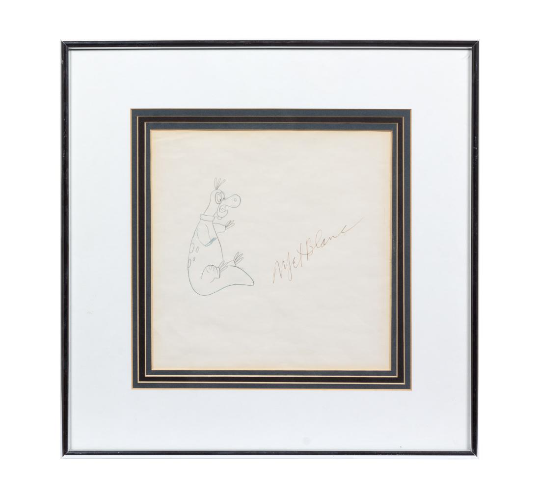 * A Flintstones Illustration Sight: 8 3/4 x 8 3/4: * A Flintstones Illustration signed Mel Blanc. Sight: 8 3/4 x 8 3/4 inches. Estimate $200-400 Property from the Collection of the Evelyn Goldstein Survivor Trust, Fox Point, Wisconsin