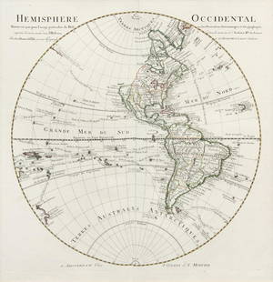 * DELISLE, Guillaume (1675-1726). Hemisphere Occidental: * DELISLE, Guillaume (1675-1726). Hemisphere Occidental Dressee en 1720 pour l'usage particulier du Roy. [Paris:] Covens and Mortier, ca 1730. Engraved map of the Western Hemisphere, image 480 x 475 (