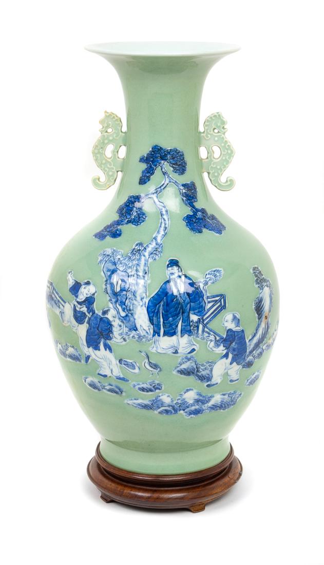 * A Celadon Ground Underglaze Blue Porcelain Vase (1 of 2)