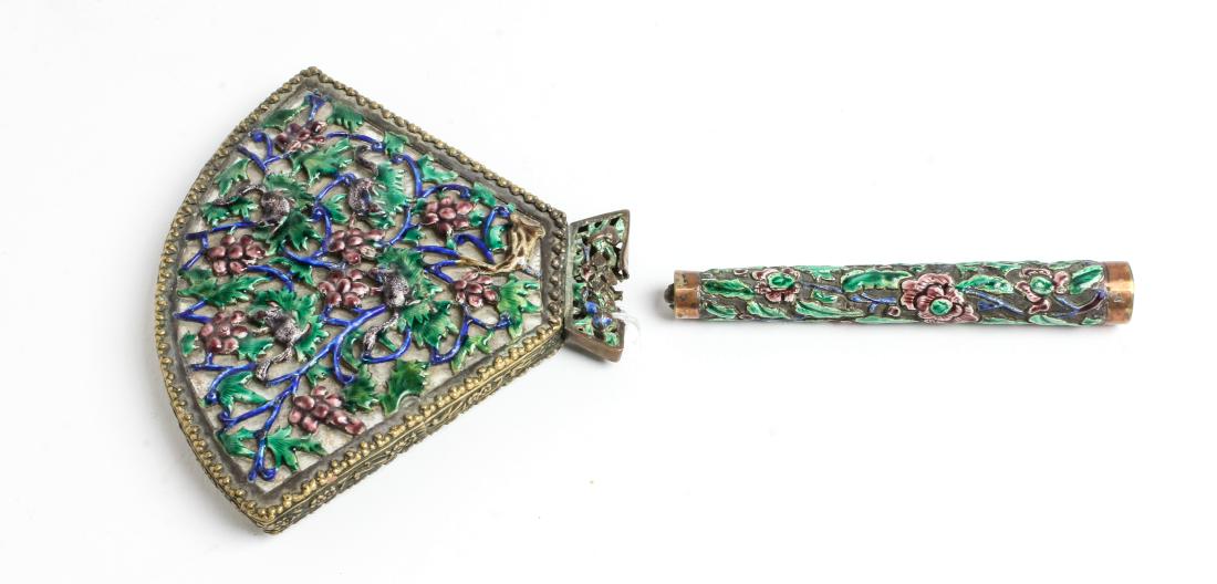 A Chinese Enamel Hand Mirror Height 9 3/4 inches. (1 of 1)