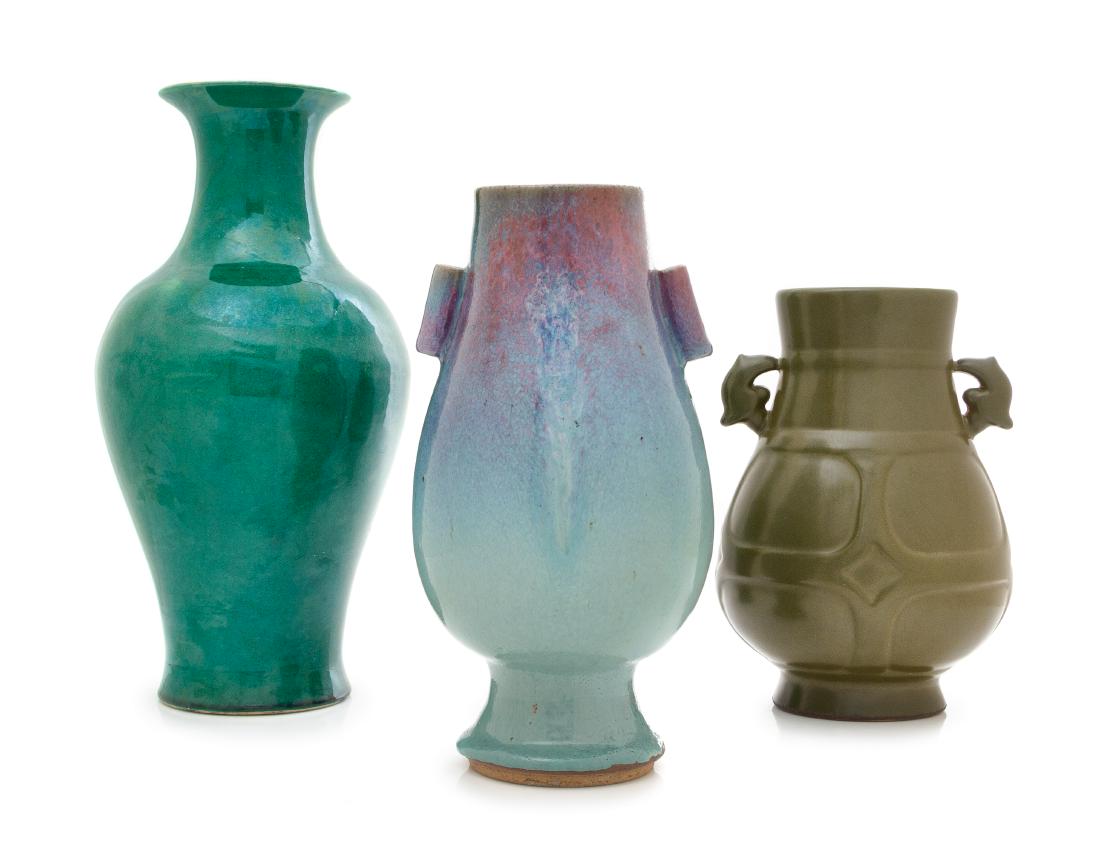 Three Monochrome Glazed Porcelain Vases Height of (1 of 1)