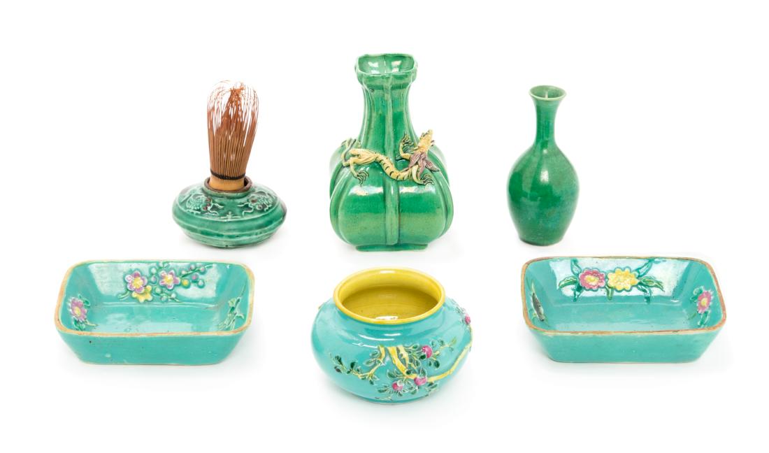 Six Chinese Green and Turquoise Glazed Porcelain (1 of 1)
