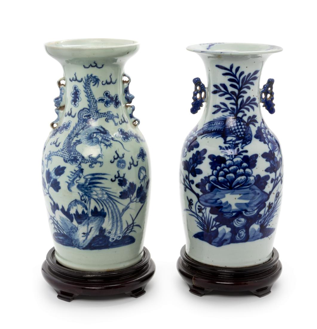 * Four Chinese Celadon Ground Underglaze Blue Porcelain (1 of 2)