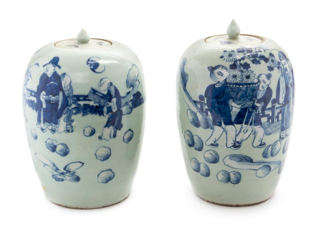 * Four Chinese Celadon Ground Underglaze Blue Porcelain (1 of 1)