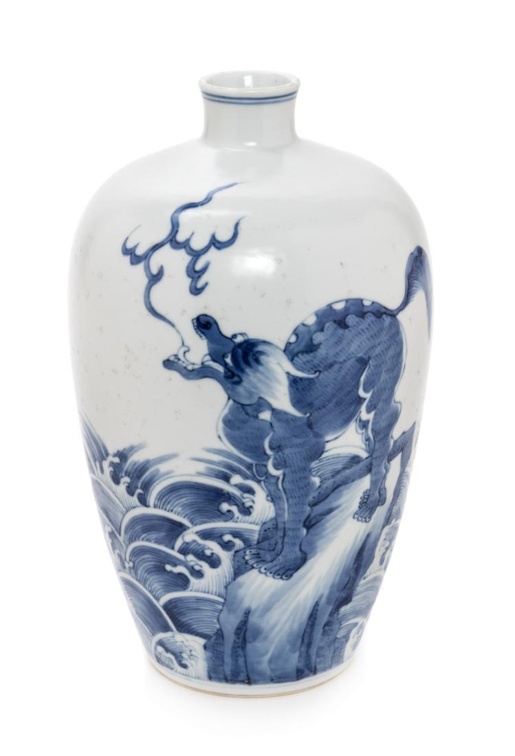 A Chinese Blue and White Mythical Beast Porcelain Vase (1 of 2)