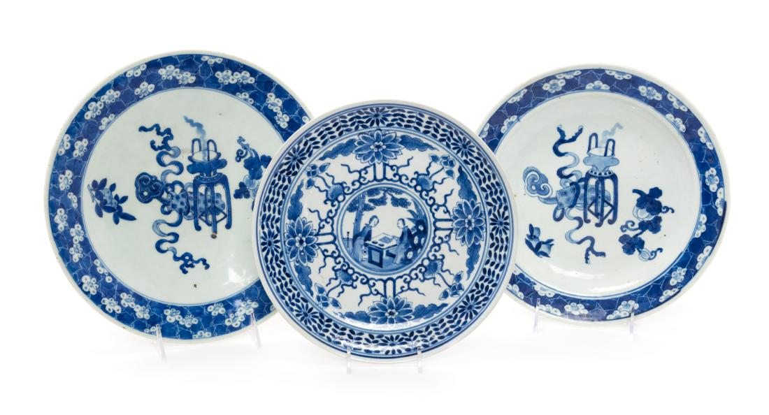 Three Chinese Blue and White Porcelain Plates Diameter (1 of 2)