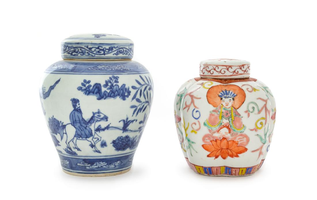 Two Chinese Porcelain Covered Jars Height of taller 6 (1 of 2)