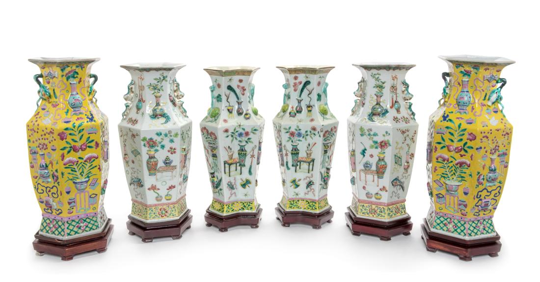 * Six Chinese Famille Rose Porcelain Vases Height of (1 of 1)