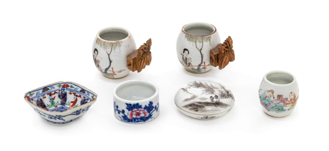 Five Chinese Polychrome Enameled on Porcelain Articles (1 of 5)