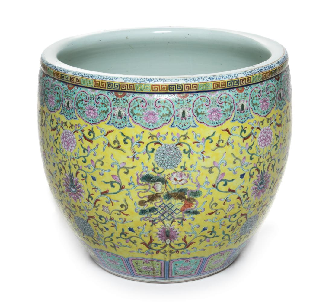 * A Large Chinese Famille Jaune Porcelain Fish Bowl (1 of 1)