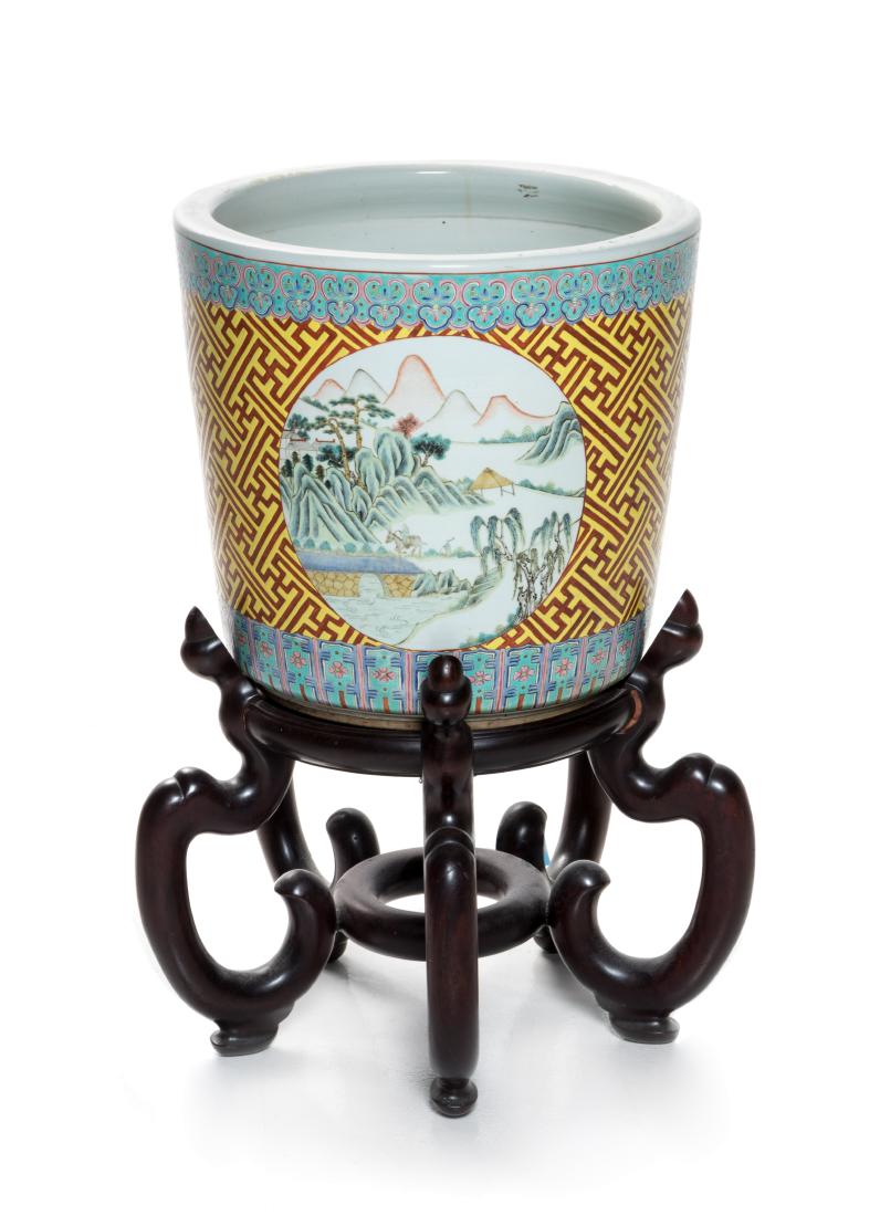 * A Chinese Famille Rose Cachepot Height 15 1/4 inches. (1 of 1)