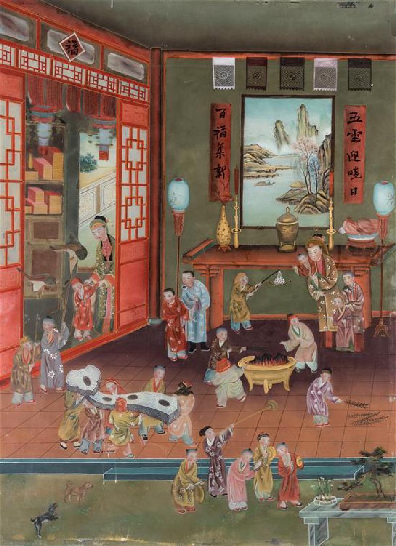A Chinese Reverse Glass Painting Height 31 3/4 x width (1 of 1)
