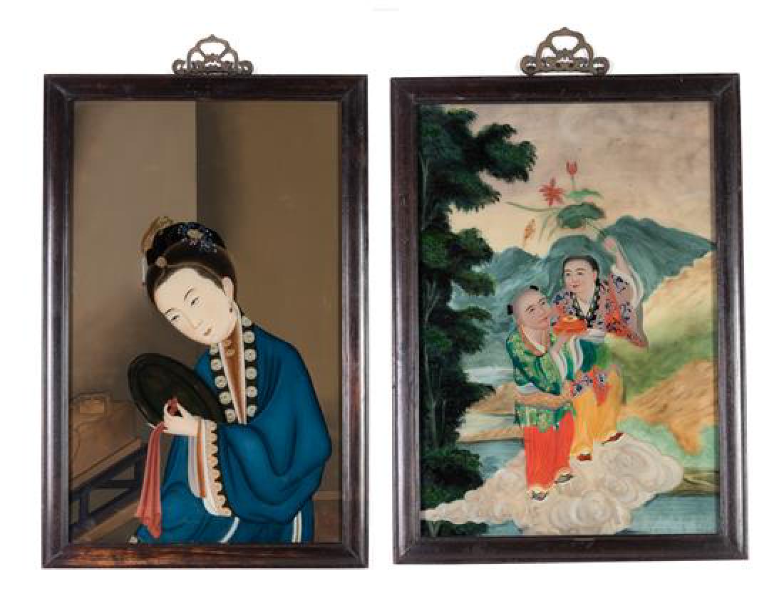 Two Chinese Export Reverse Glass Painting 13 3/4 x 22 (1 of 1)