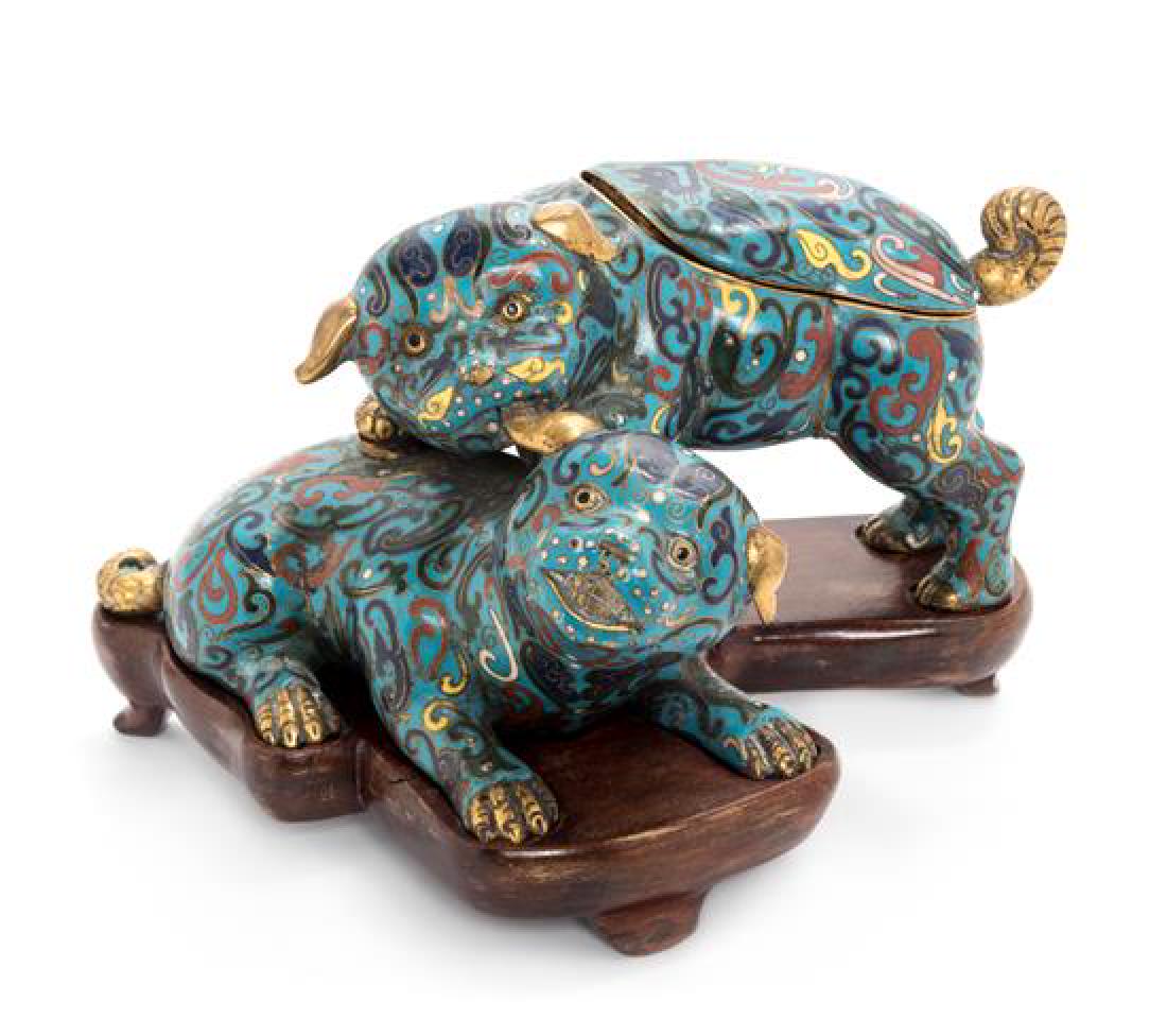 A Chinese Cloissonne Enamel Double Lion Incense Burner (1 of 1)