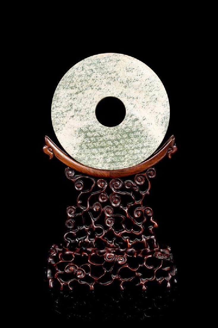 A Chinese Hardstone Bi Disk and Stand Diameter 6 1/2 (1 of 1)
