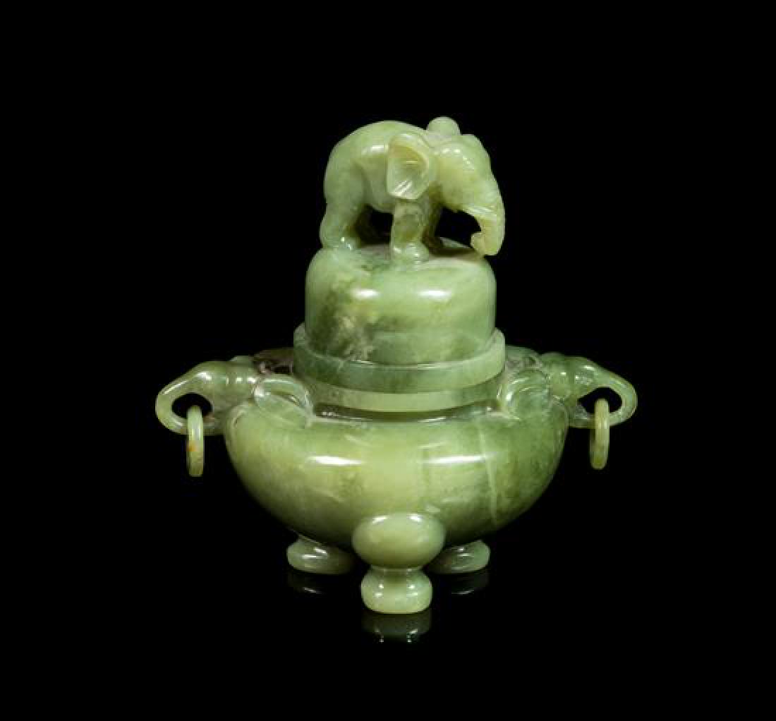 A Chinese Jade Covered Censer Height 5 1/2 inches. (1 of 1)
