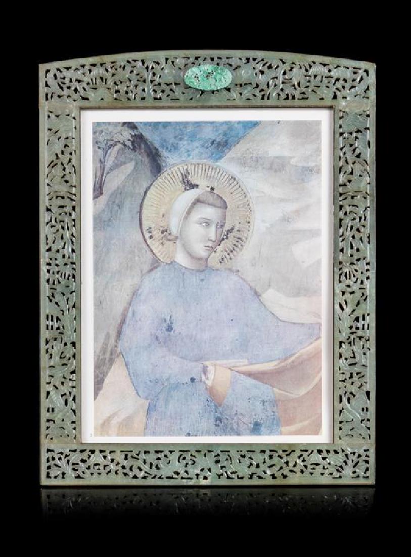 A Chinese Jadeite Inset Serpentine Picture Frame 17 x (1 of 1)