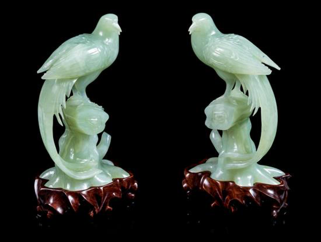 A Pair of Chinese Celadon Jade Figures of Pheasants (1 of 1)