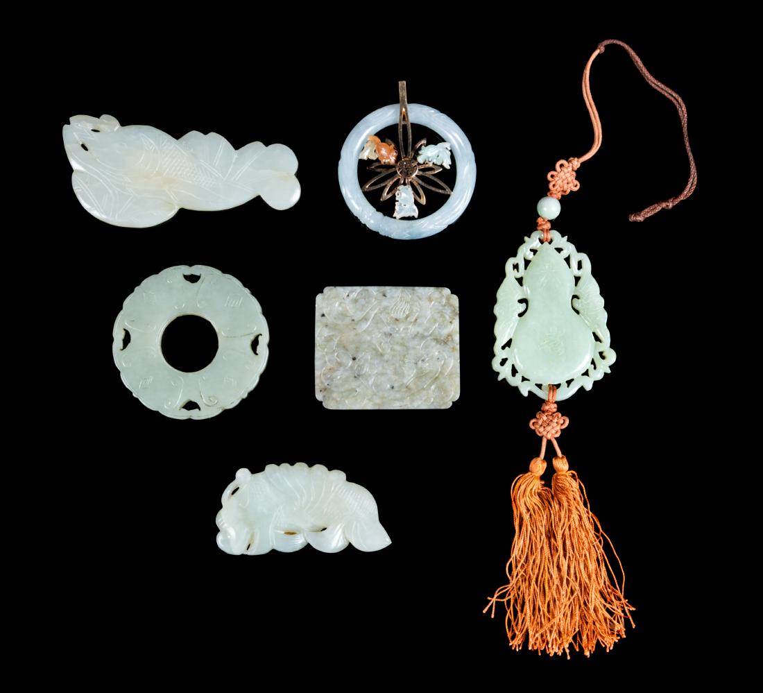* Six Chinese Carved Jade Pendants Length of largest 3 (1 of 1)