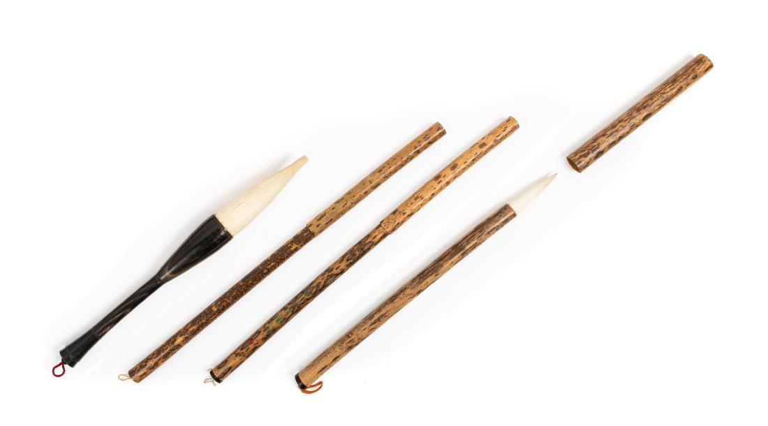 * Four Chinese Hardwood and Bamboo Calligraphy Brushes (1 of 1)