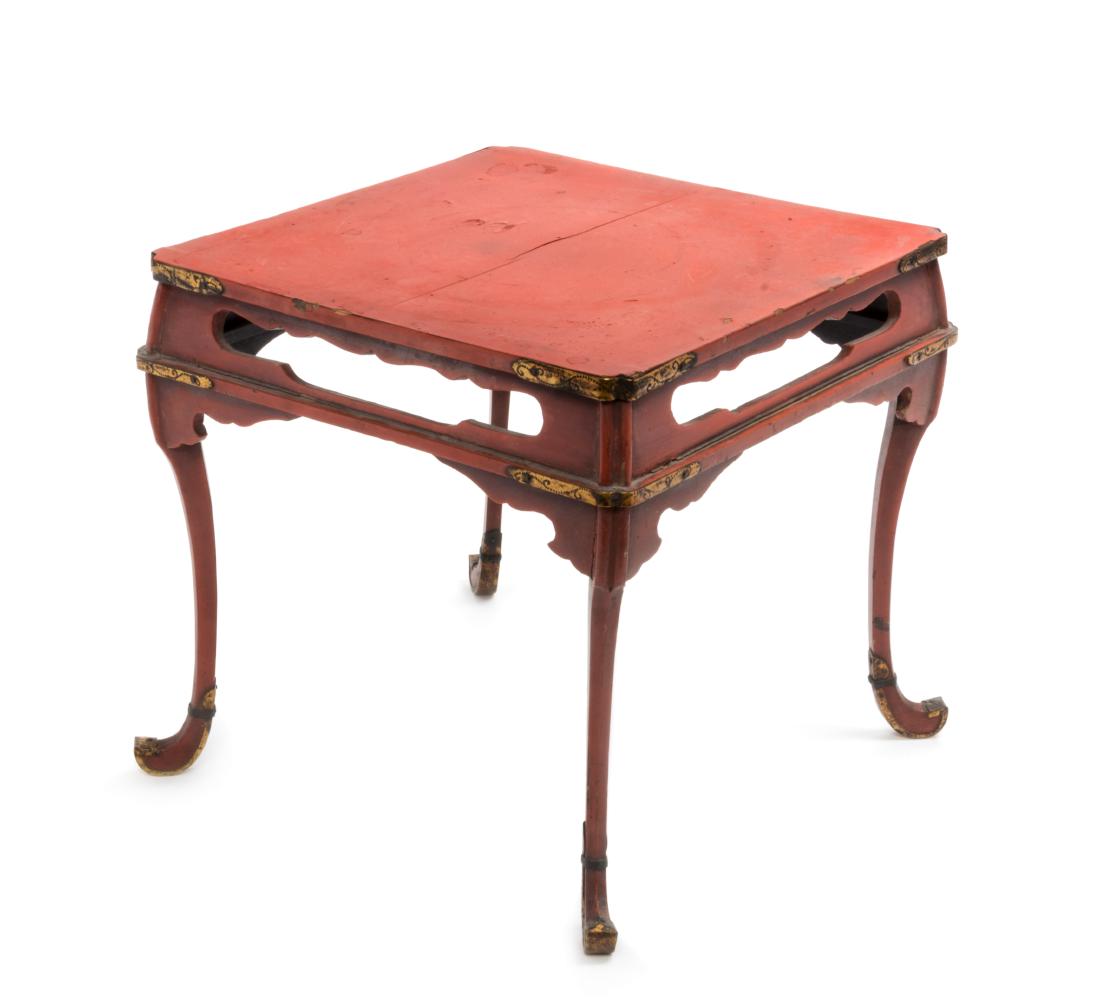 A Small Chinese Red Lacquered Stand Height 9 1/4 (1 of 1)