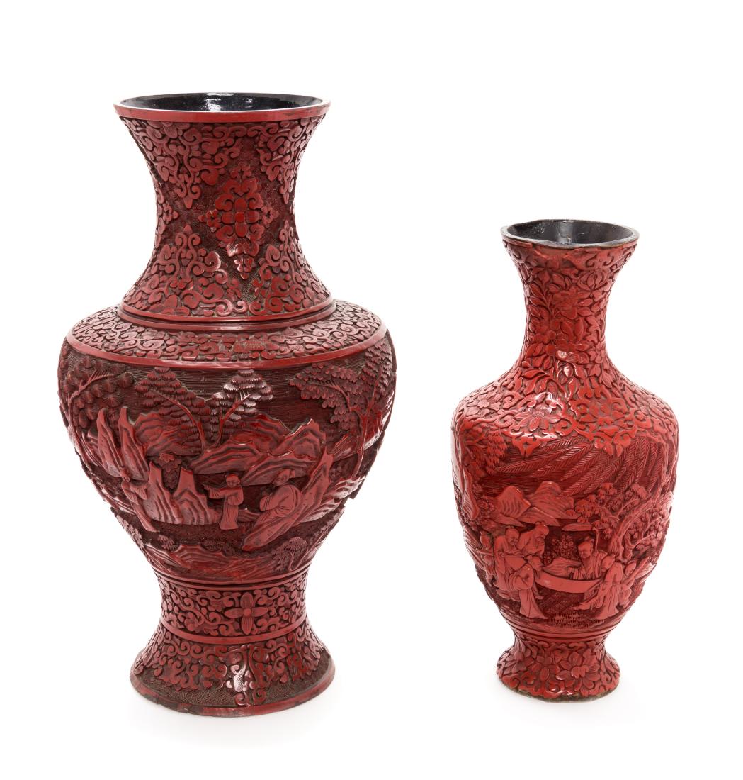 Two Chinese Cinnabar Lacquer Vases Height of tallest 16 (1 of 1)