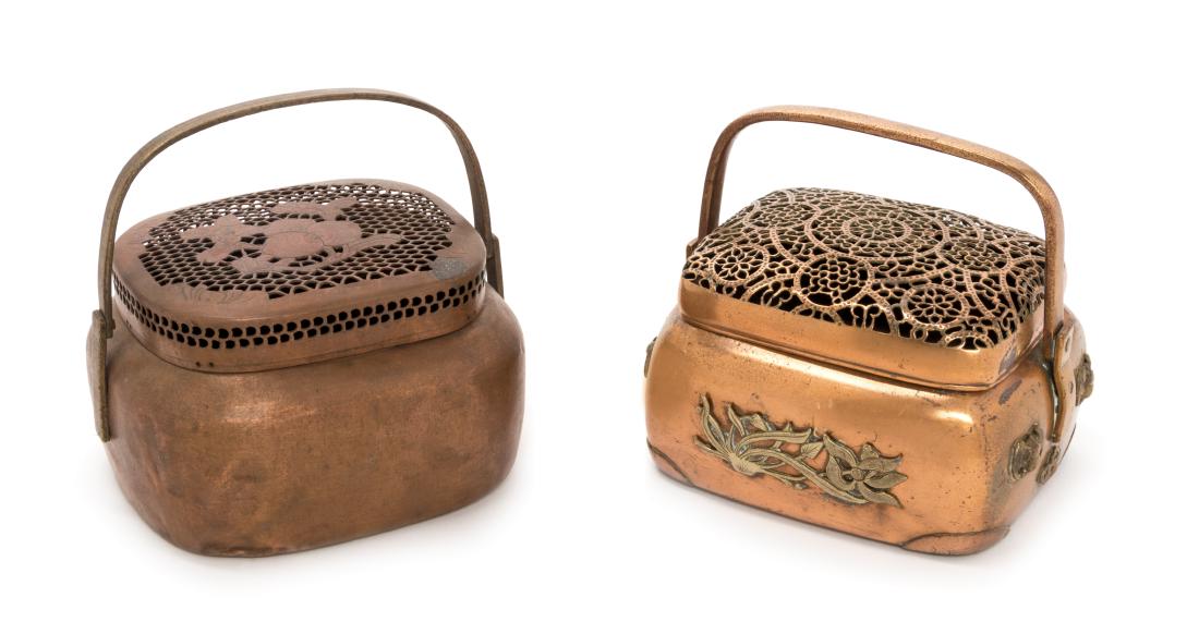 Two Chinese Copper Handwarmers Height of tallest 3 1/2 (1 of 1)