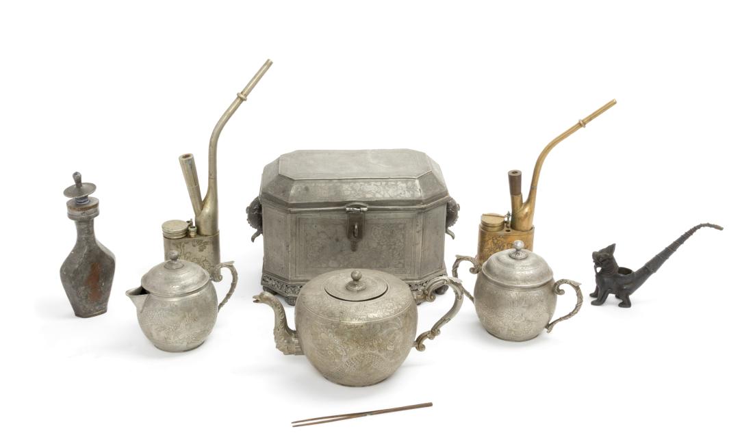 Eight Chinese Pewter Articles Diameter of largest 10 (1 of 1)