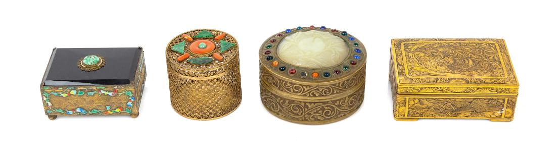 Four Chinese Metal Covered Boxes Length of largest 4 (1 of 1)