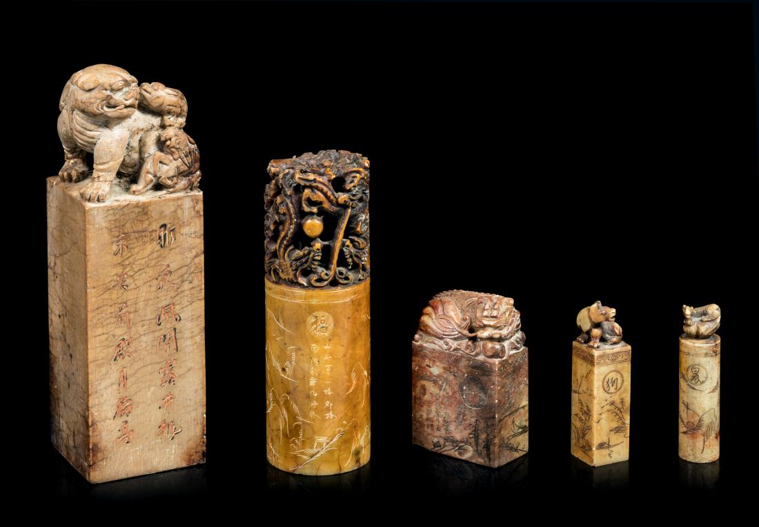 Five Chinese Hardstone Seals Height of largest 8 (1 of 2)