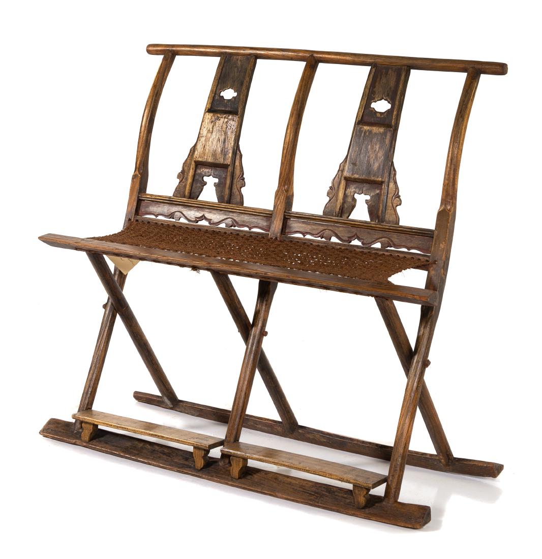 A Chinese Elmwood Bench Height 39 1/2 inchesx width 43 (1 of 1)