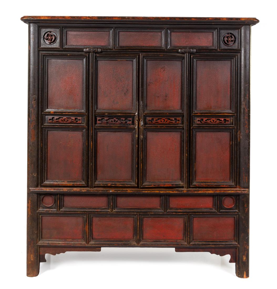 A Chinese Red Lacquered Elmwood Cabinet Height 69 x (1 of 1)