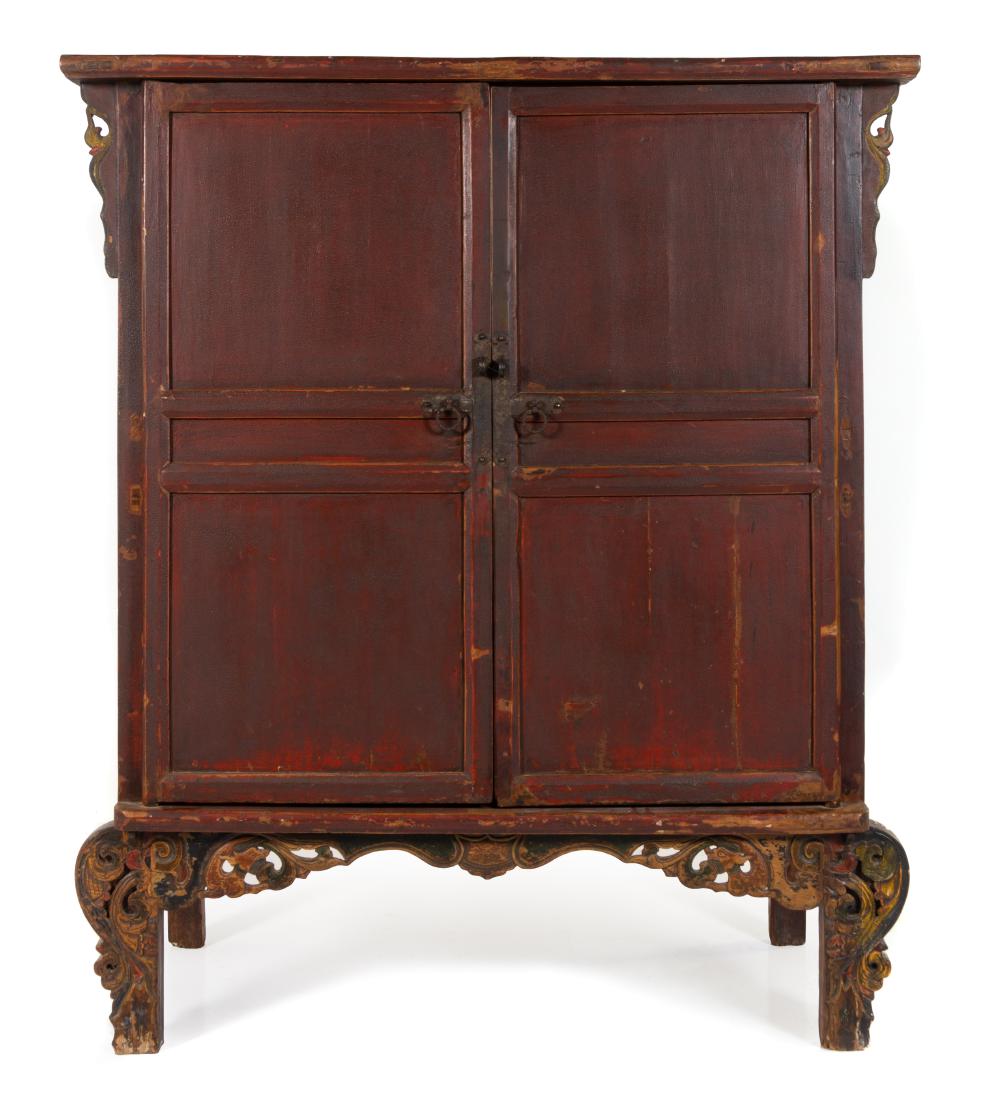 A Large Chinese Red Lacquered Softwood Cabinet Height (1 of 1)