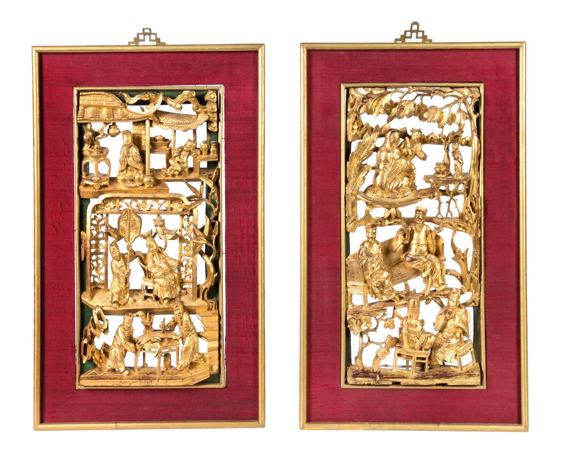 Two Chinese Gilt Decorated Wood Panels Height of each (1 of 1)